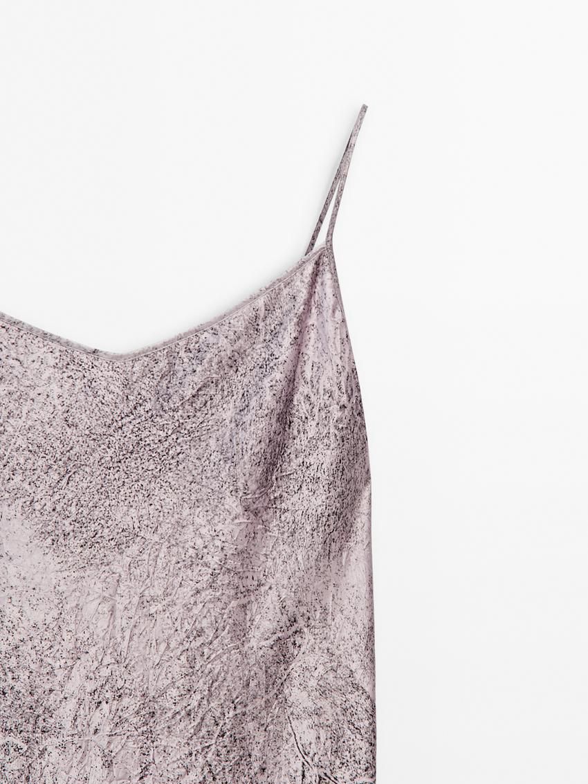 Massimo Dutti Long Printed Satin Women Dress Light Purple | US-JH7142659