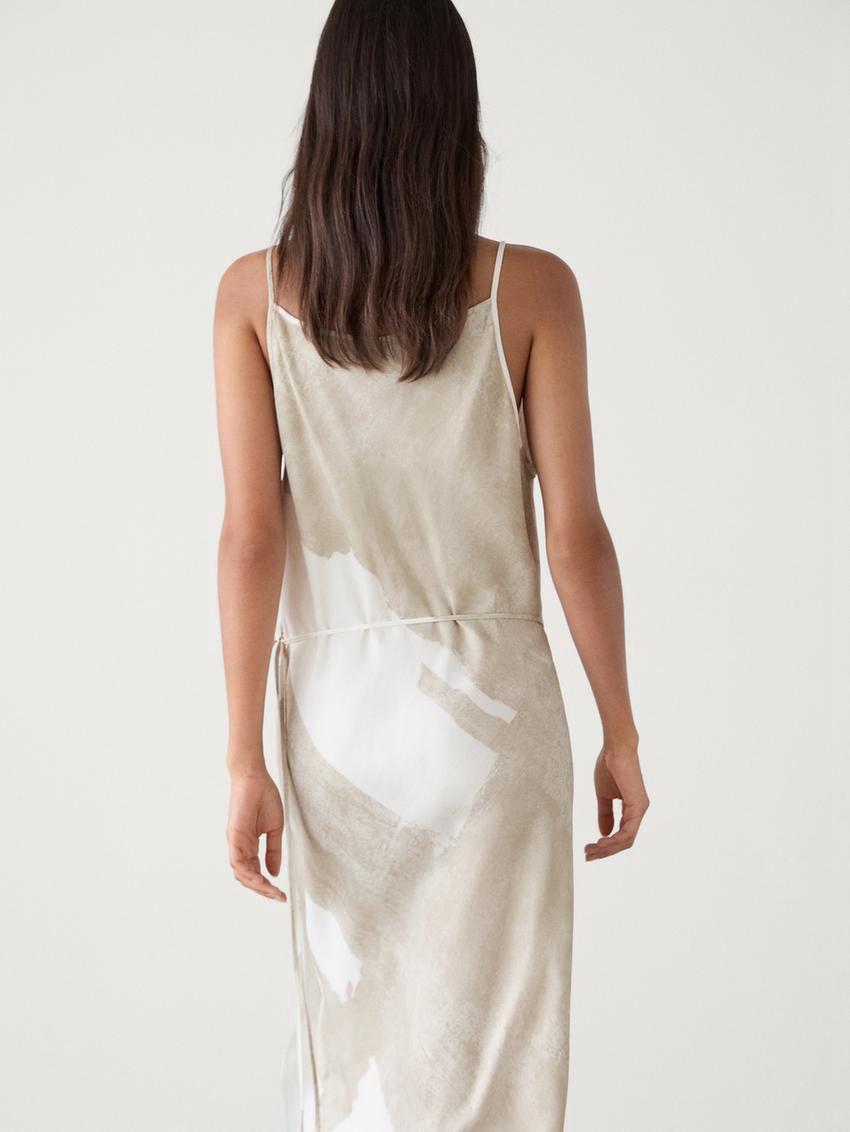 Massimo Dutti Long Printed Strappy Women Dress Beige / White | US-BQ8427091