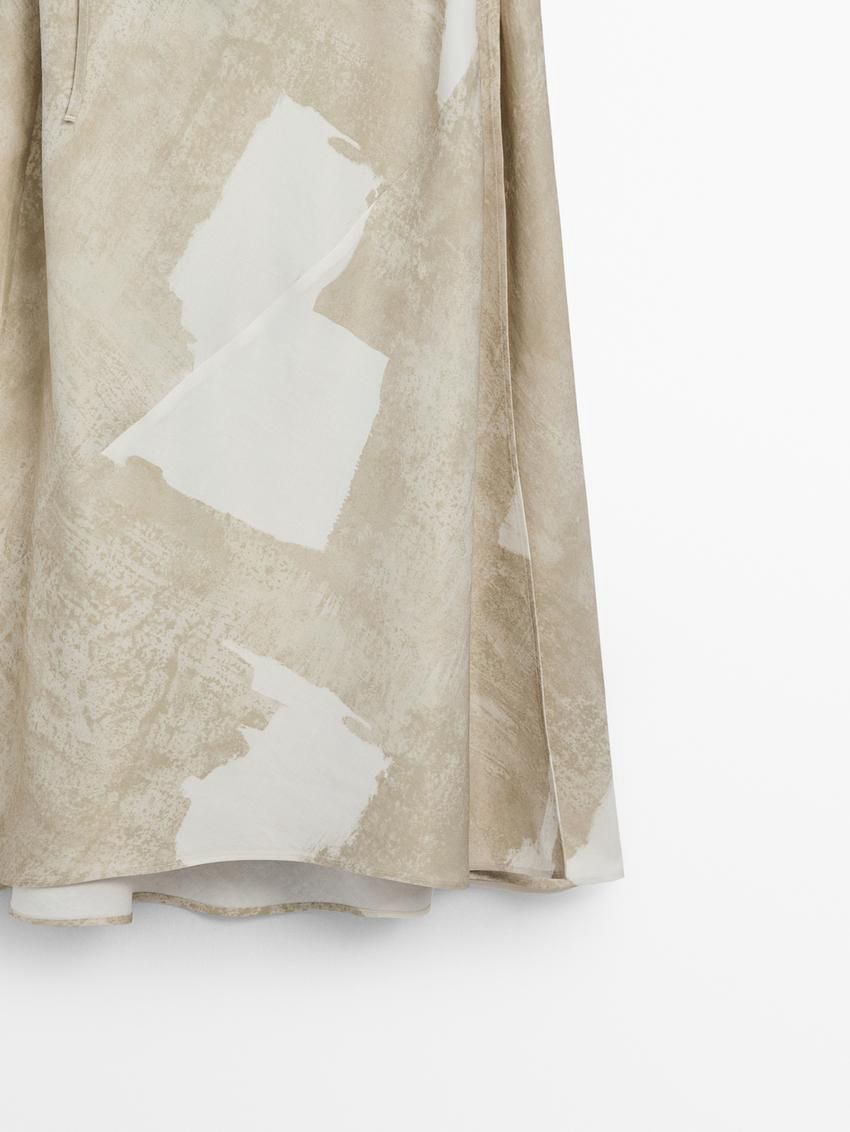 Massimo Dutti Long Printed Strappy Women Dress Beige / White | US-BQ8427091