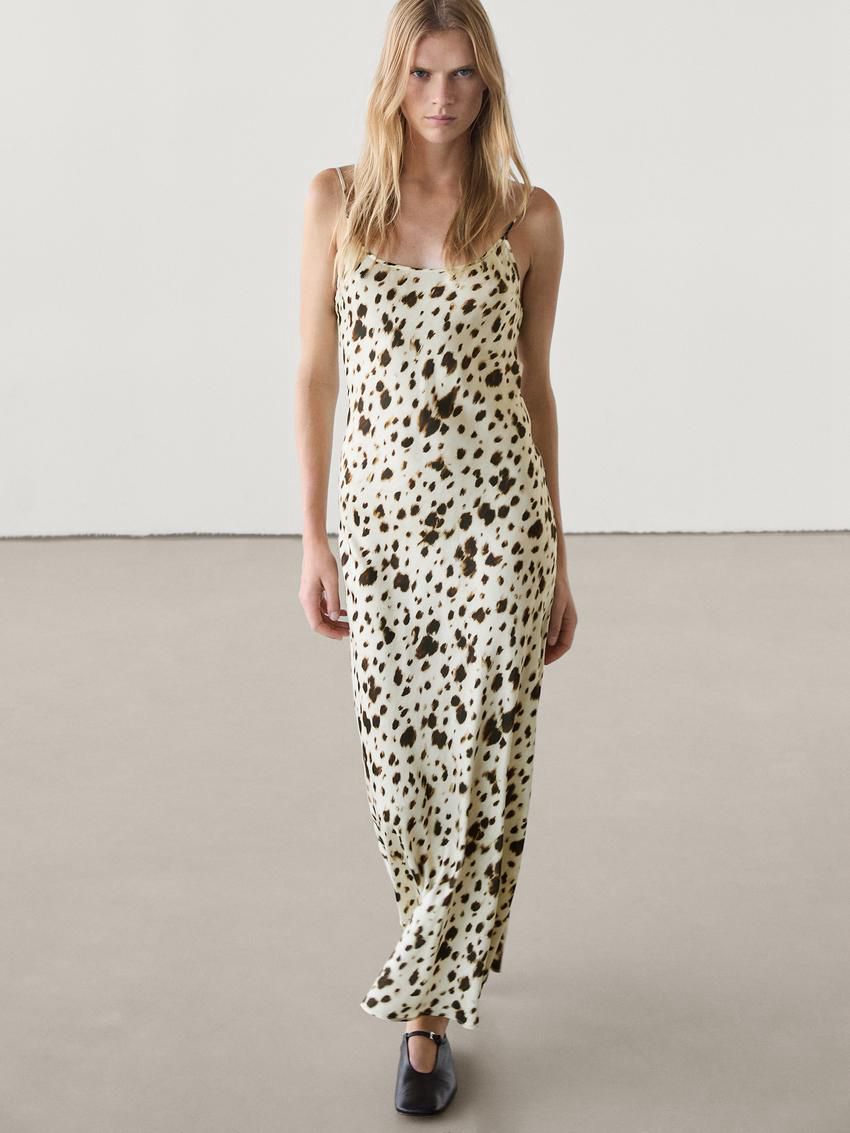 Massimo Dutti Long Printed Strappy Women Dress Leopard | US-BT9186507
