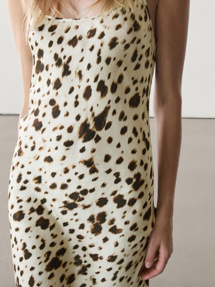 Massimo Dutti Long Printed Strappy Women Dress Leopard | US-BT9186507