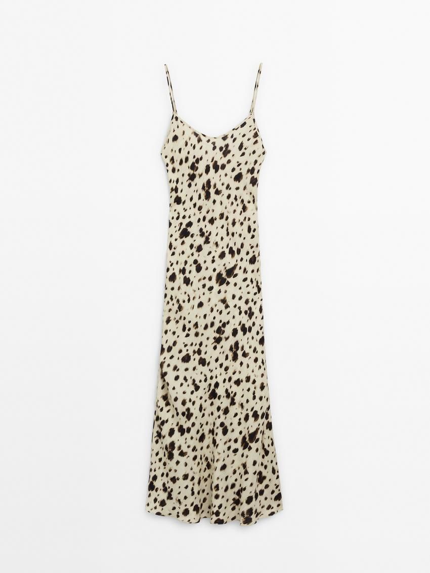 Massimo Dutti Long Printed Strappy Women Dress Leopard | US-BT9186507