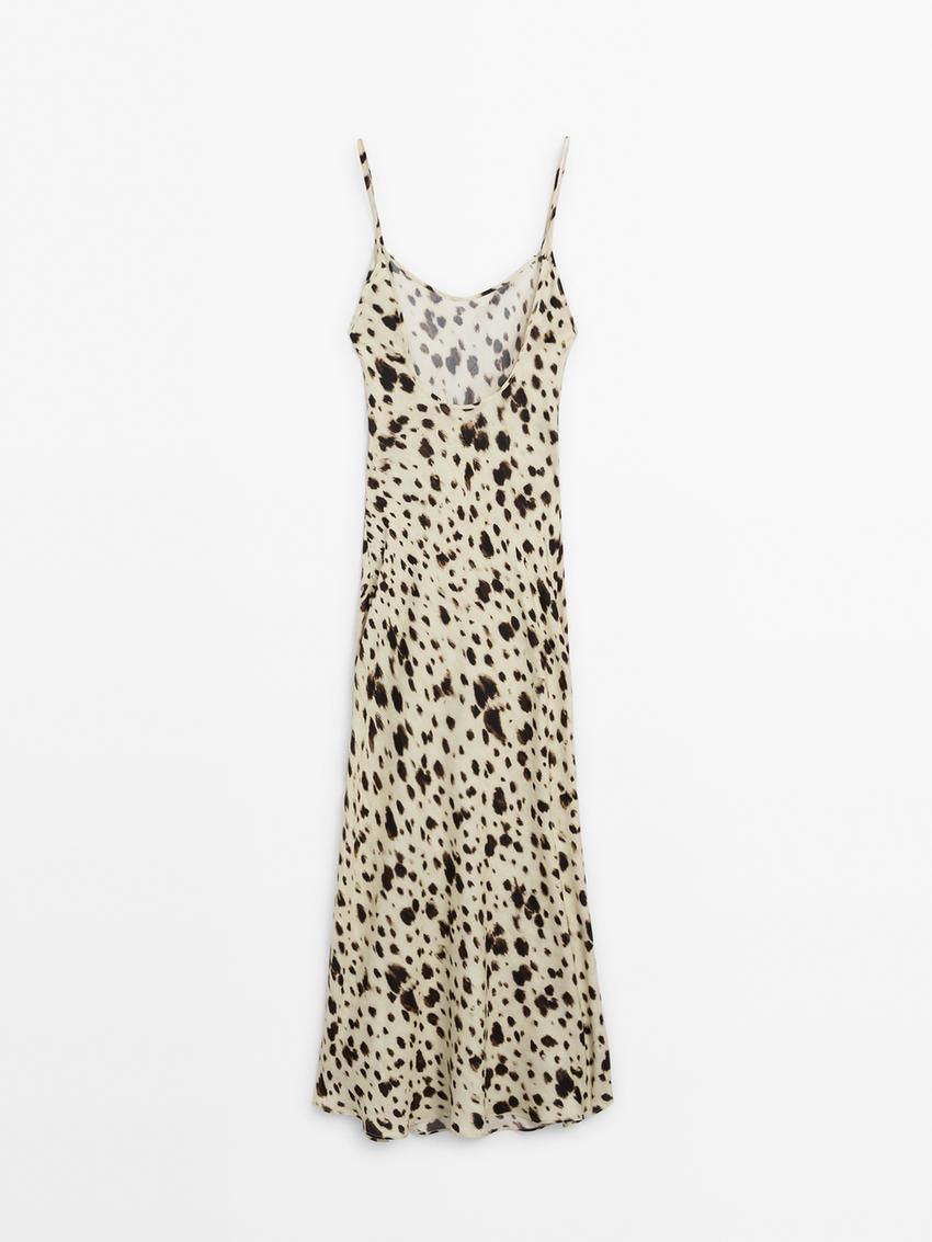 Massimo Dutti Long Printed Strappy Women Dress Leopard | US-BT9186507