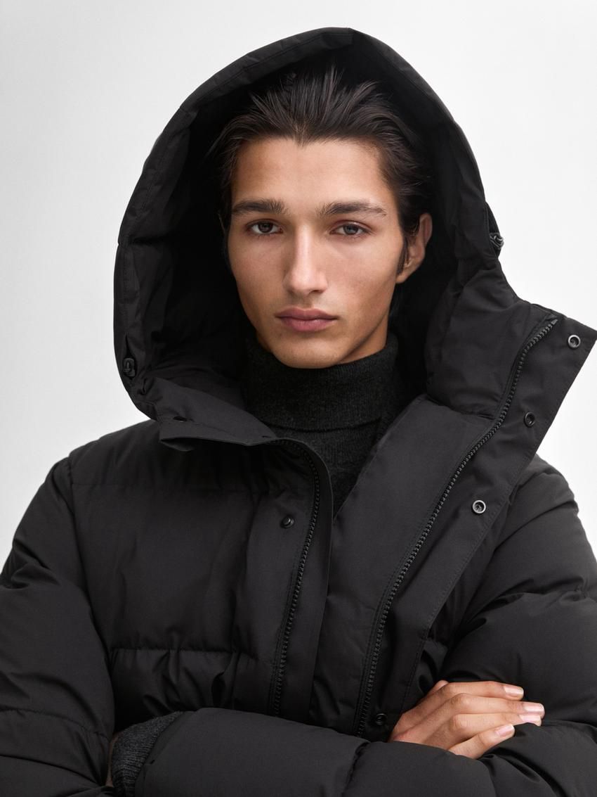 Massimo Dutti Long Puffer Down Men Coat Black | US-RA0862791