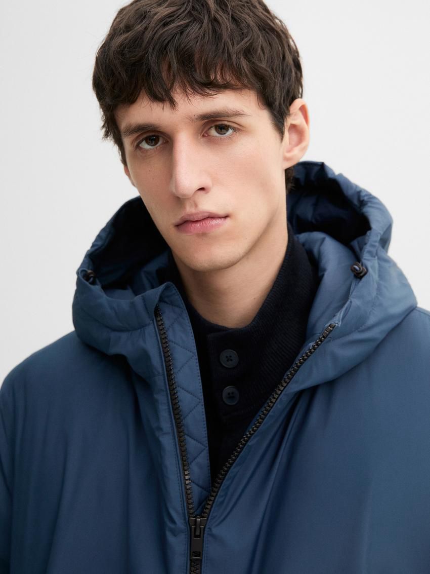Massimo Dutti Long Quilted Down With Hood Men Parka Blue | US-KA8140527