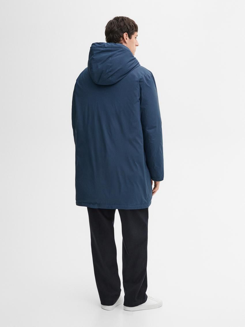Massimo Dutti Long Quilted Down With Hood Men Parka Blue | US-KA8140527