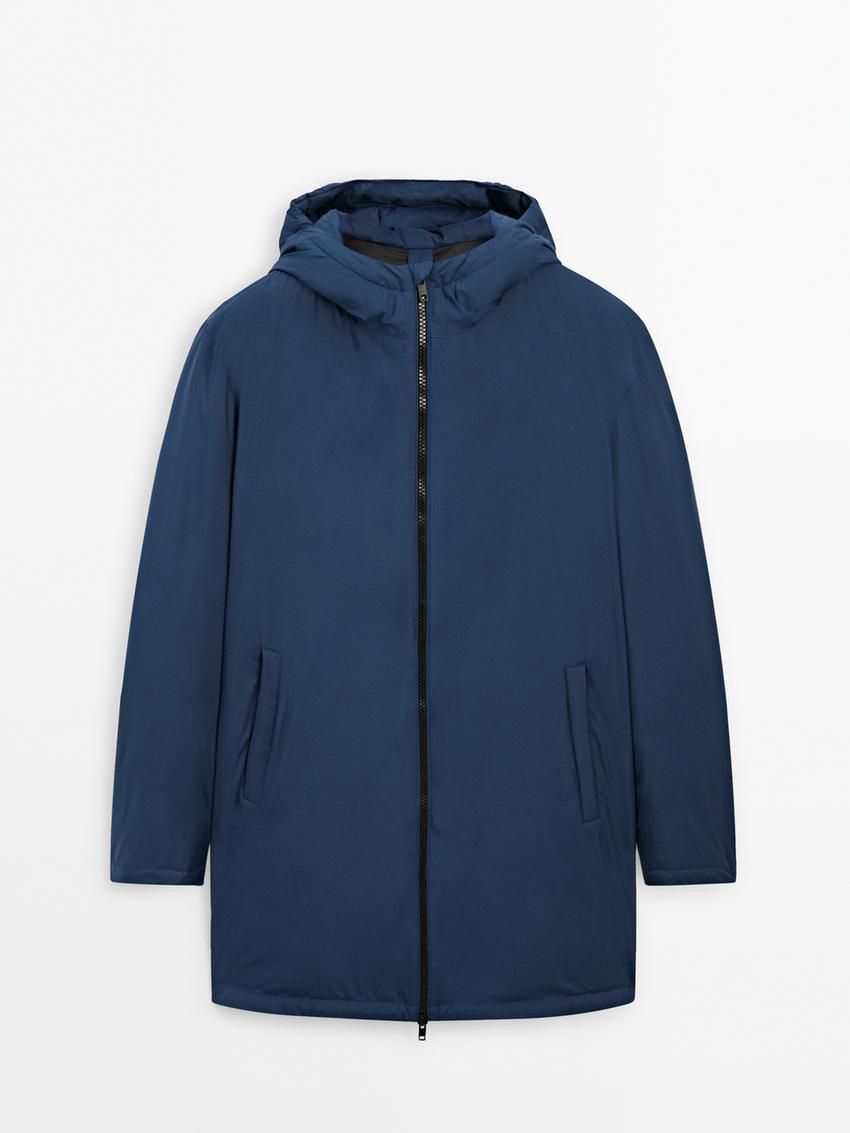 Massimo Dutti Long Quilted Down With Hood Men Parka Blue | US-KA8140527