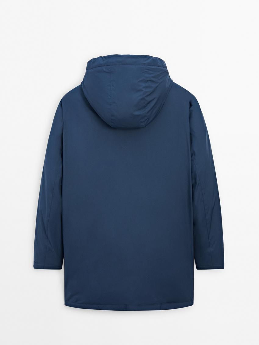 Massimo Dutti Long Quilted Down With Hood Men Parka Blue | US-KA8140527