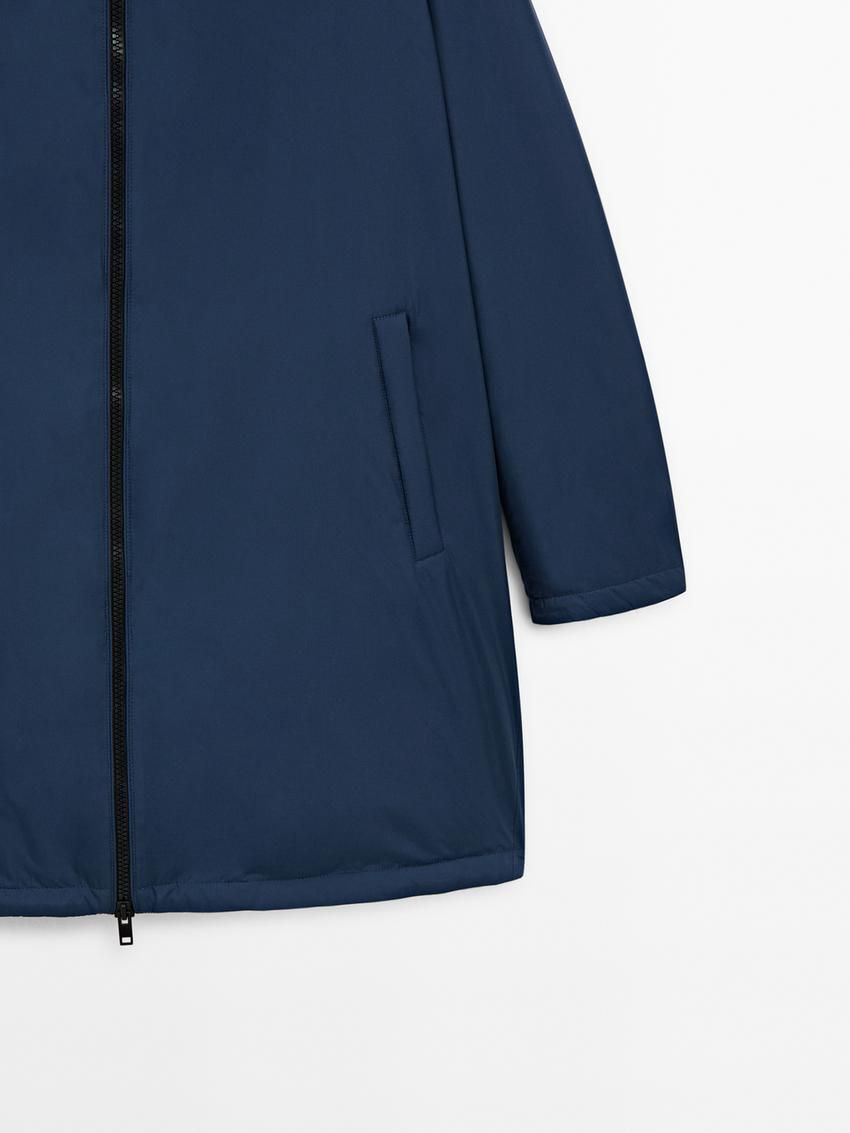 Massimo Dutti Long Quilted Down With Hood Men Parka Blue | US-KA8140527