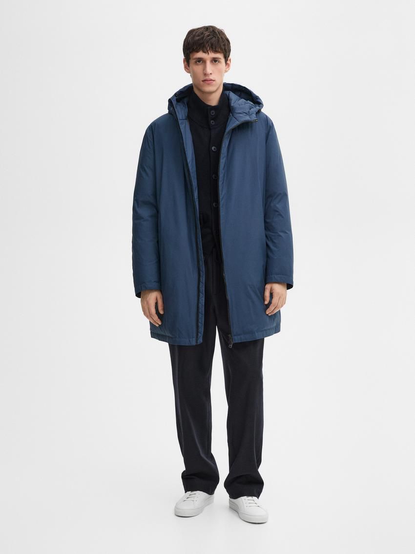 Massimo Dutti Long Quilted Down With Hood Men Parka Blue | US-KA8140527