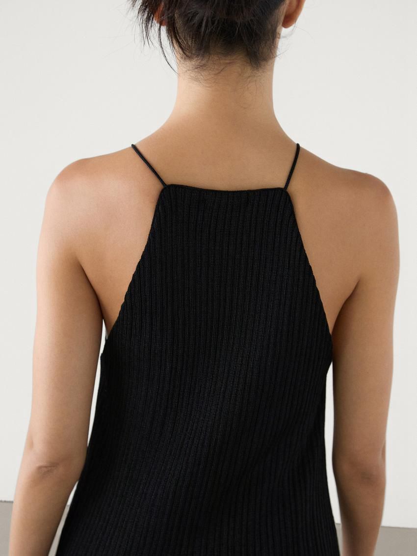 Massimo Dutti Long Ribbed Knit Women Dress Black | US-VK9685234