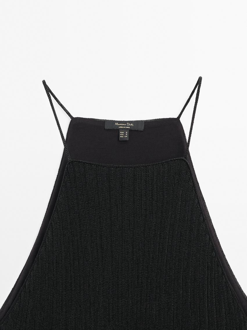 Massimo Dutti Long Ribbed Knit Women Dress Black | US-VK9685234