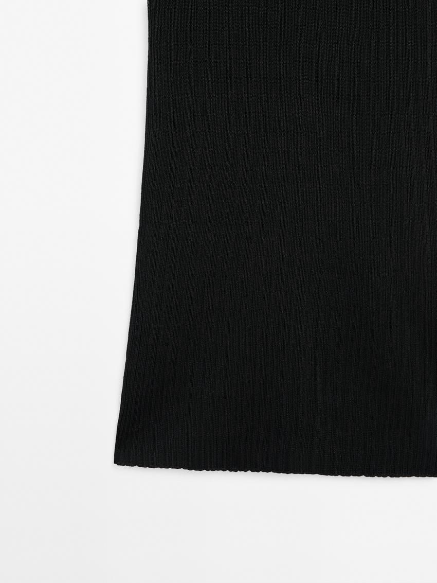 Massimo Dutti Long Ribbed Knit Women Dress Black | US-VK9685234