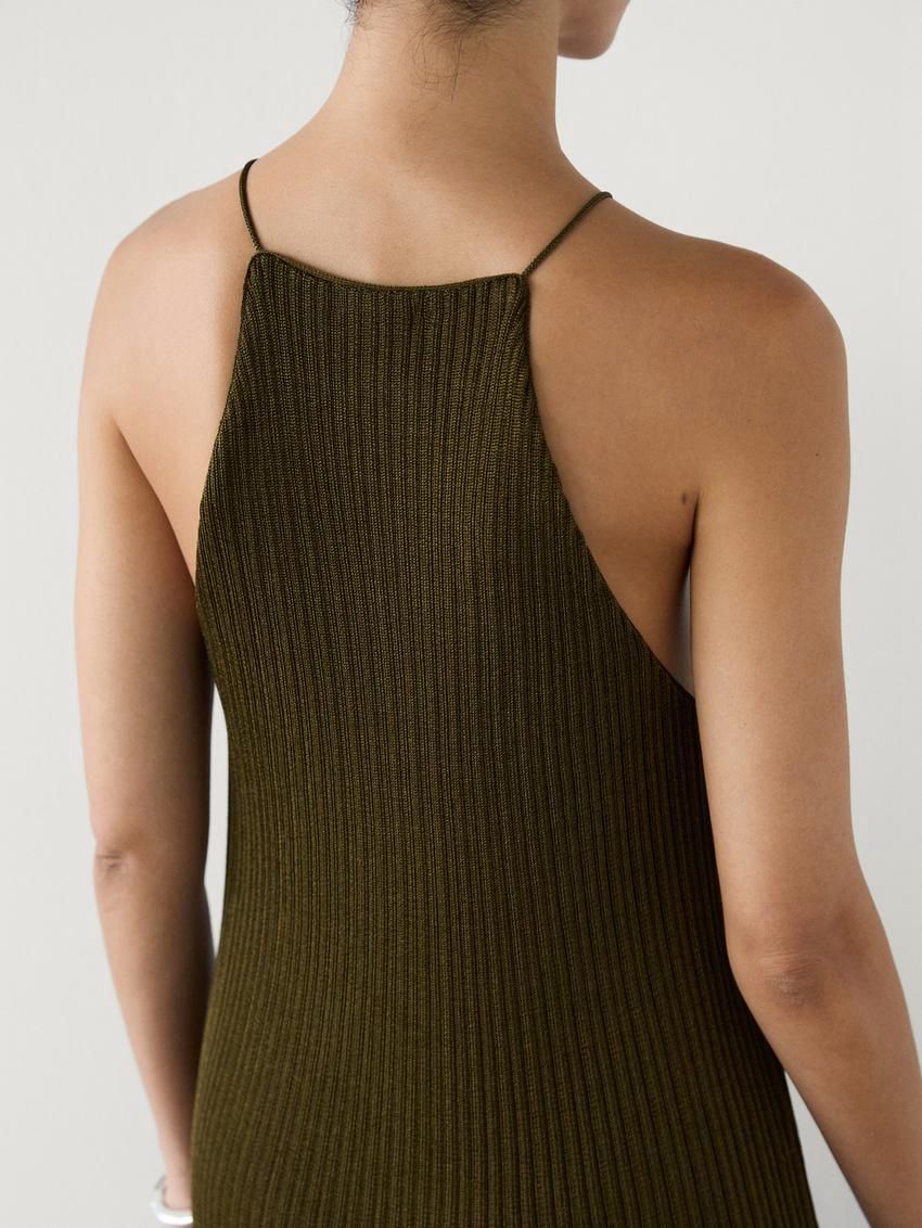 Massimo Dutti Long Ribbed Knit Women Dress Dark Olive | US-OF6934715