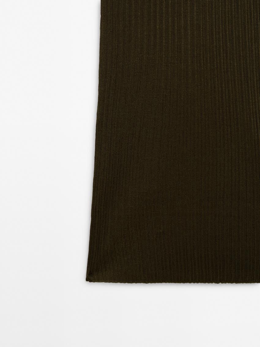 Massimo Dutti Long Ribbed Knit Women Dress Dark Olive | US-OF6934715