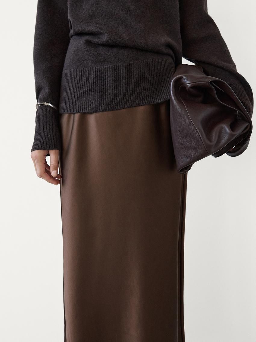 Massimo Dutti Long Satin Women Skirts Chocolate | US-IQ4968052