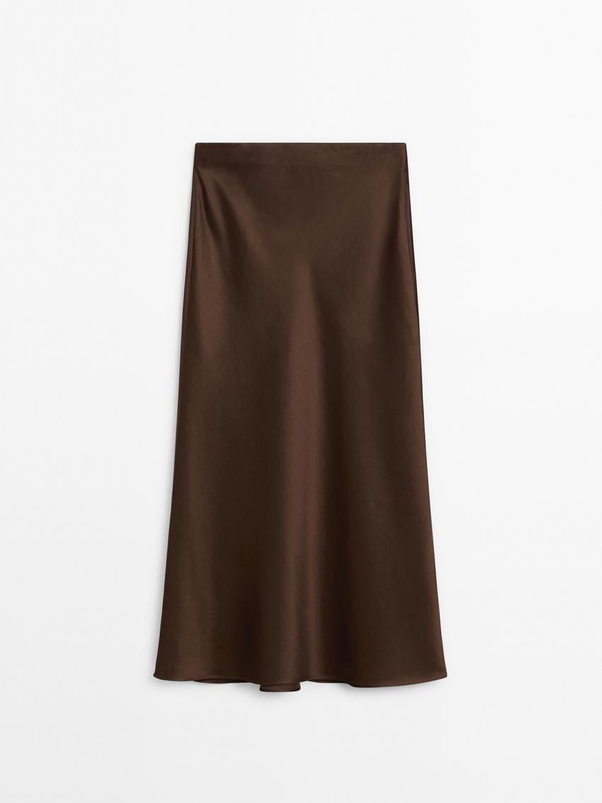 Massimo Dutti Long Satin Women Skirts Chocolate | US-IQ4968052