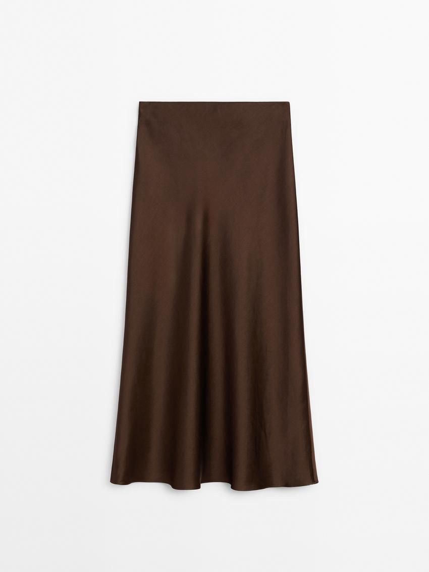 Massimo Dutti Long Satin Women Skirts Chocolate | US-IQ4968052