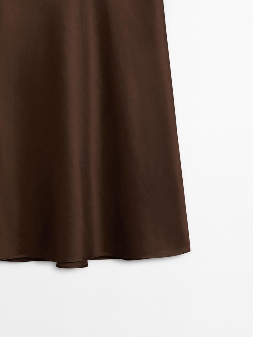 Massimo Dutti Long Satin Women Skirts Chocolate | US-IQ4968052