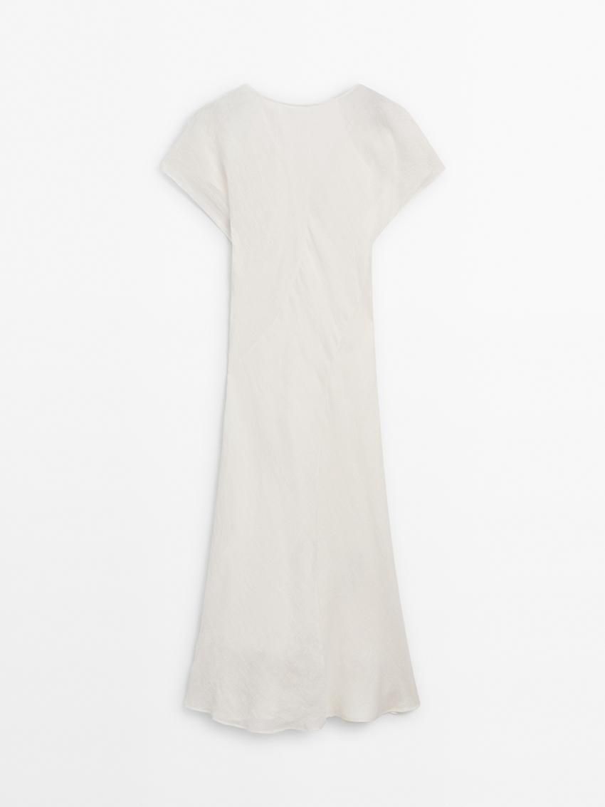 Massimo Dutti Long Short Sleeve Linen Women Dress Beige | US-WQ2694750