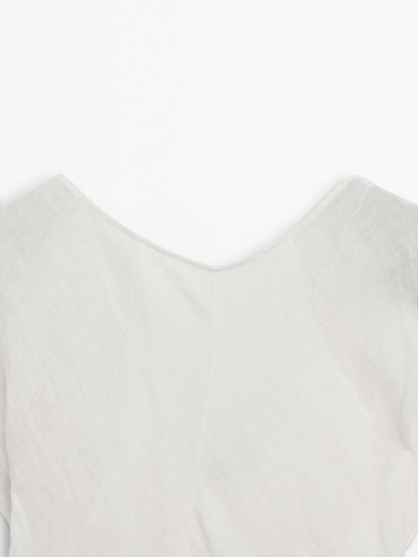 Massimo Dutti Long Short Sleeve Linen Women Dress Beige | US-WQ2694750