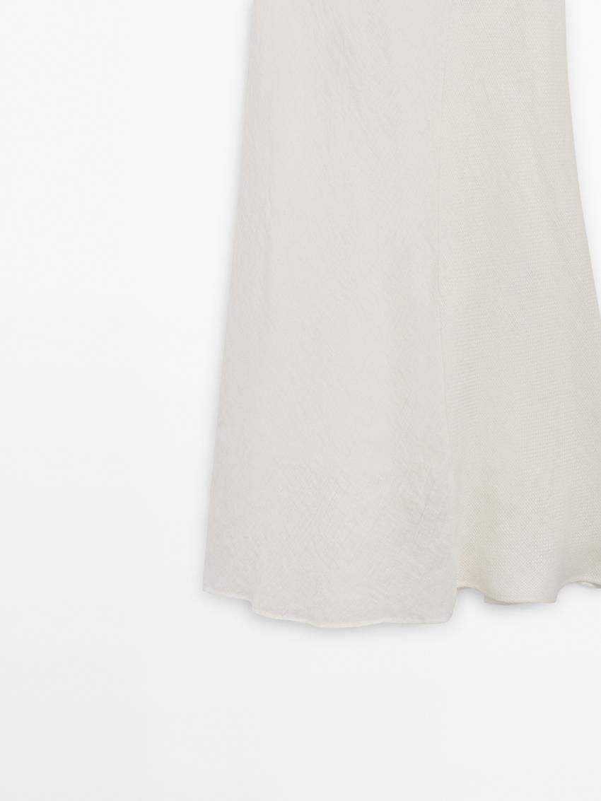 Massimo Dutti Long Short Sleeve Linen Women Dress Beige | US-WQ2694750