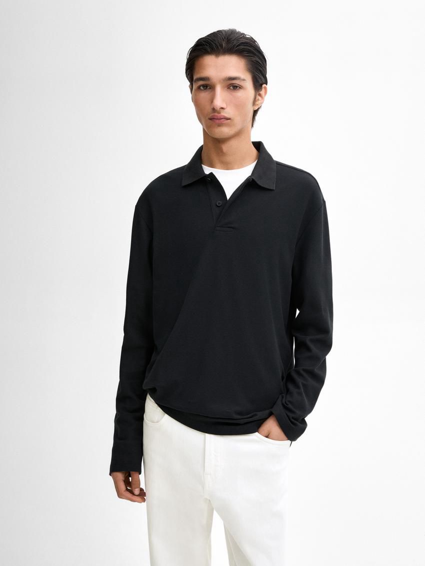 Massimo Dutti Long Sleeve Comfort Men Polo Shirt Dark Grey | US-CO1893674