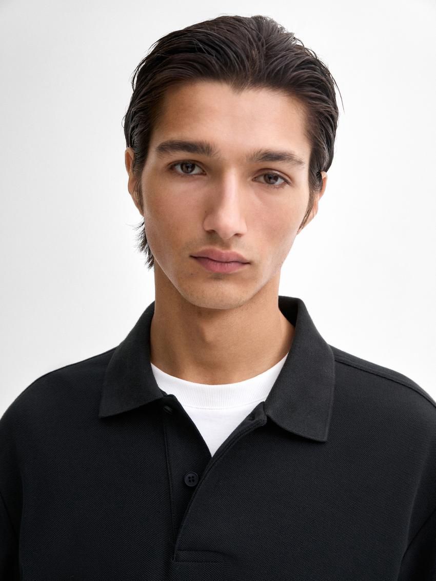 Massimo Dutti Long Sleeve Comfort Men Polo Shirt Dark Grey | US-CO1893674