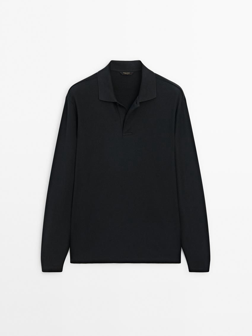 Massimo Dutti Long Sleeve Comfort Men Polo Shirt Dark Grey | US-CO1893674