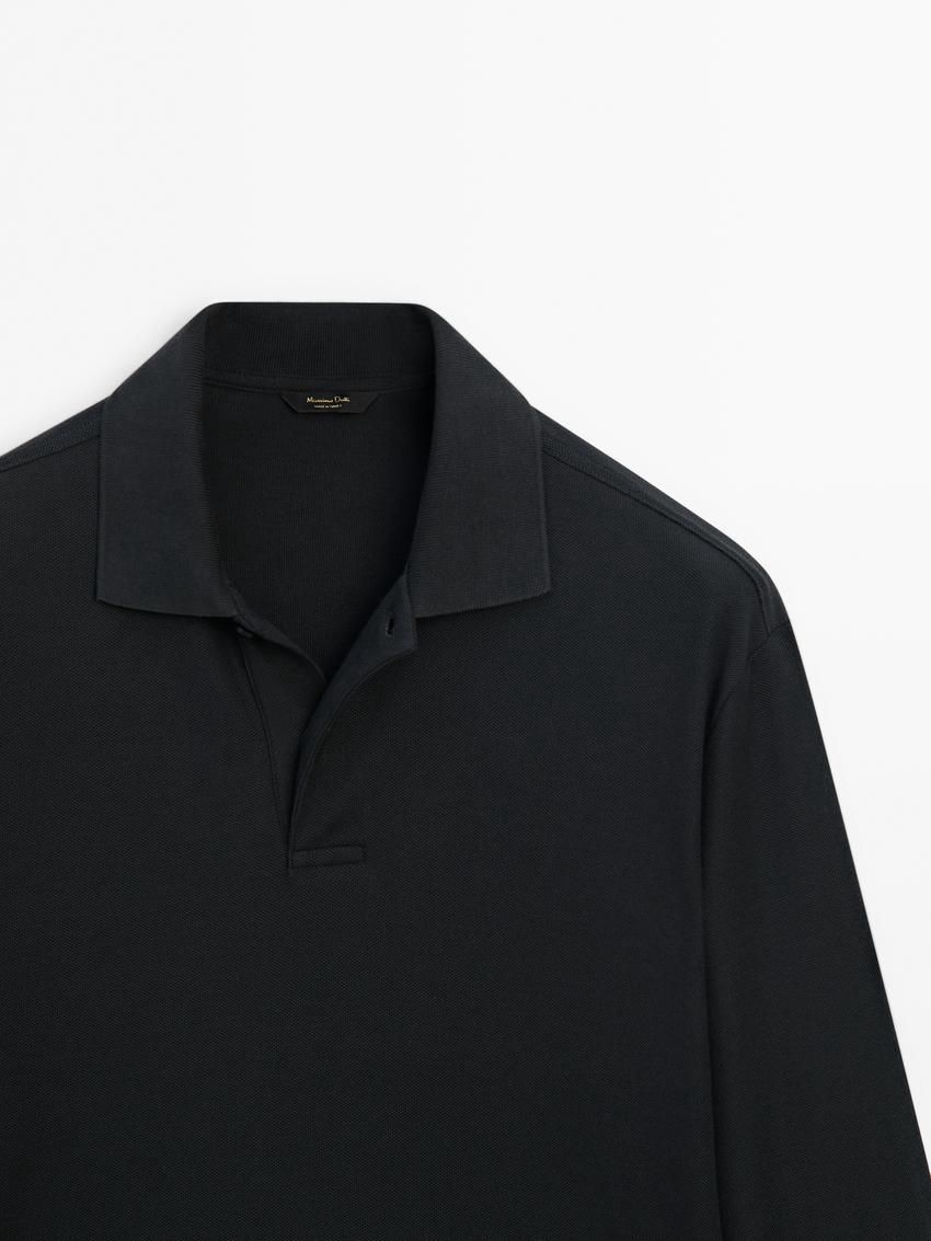 Massimo Dutti Long Sleeve Comfort Men Polo Shirt Dark Grey | US-CO1893674