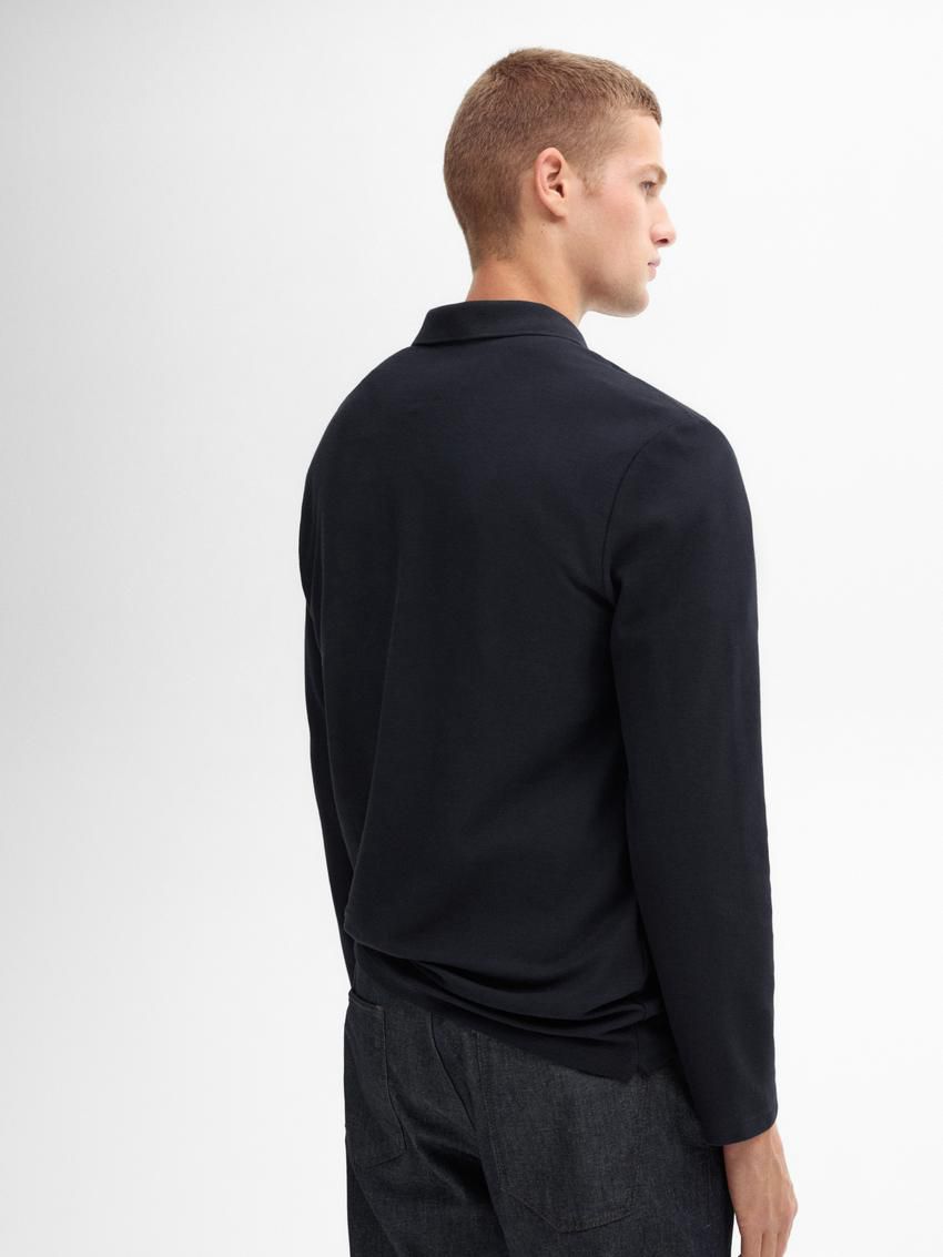 Massimo Dutti Long Sleeve Comfort Men Polo Shirt Navy | US-ZE1580732
