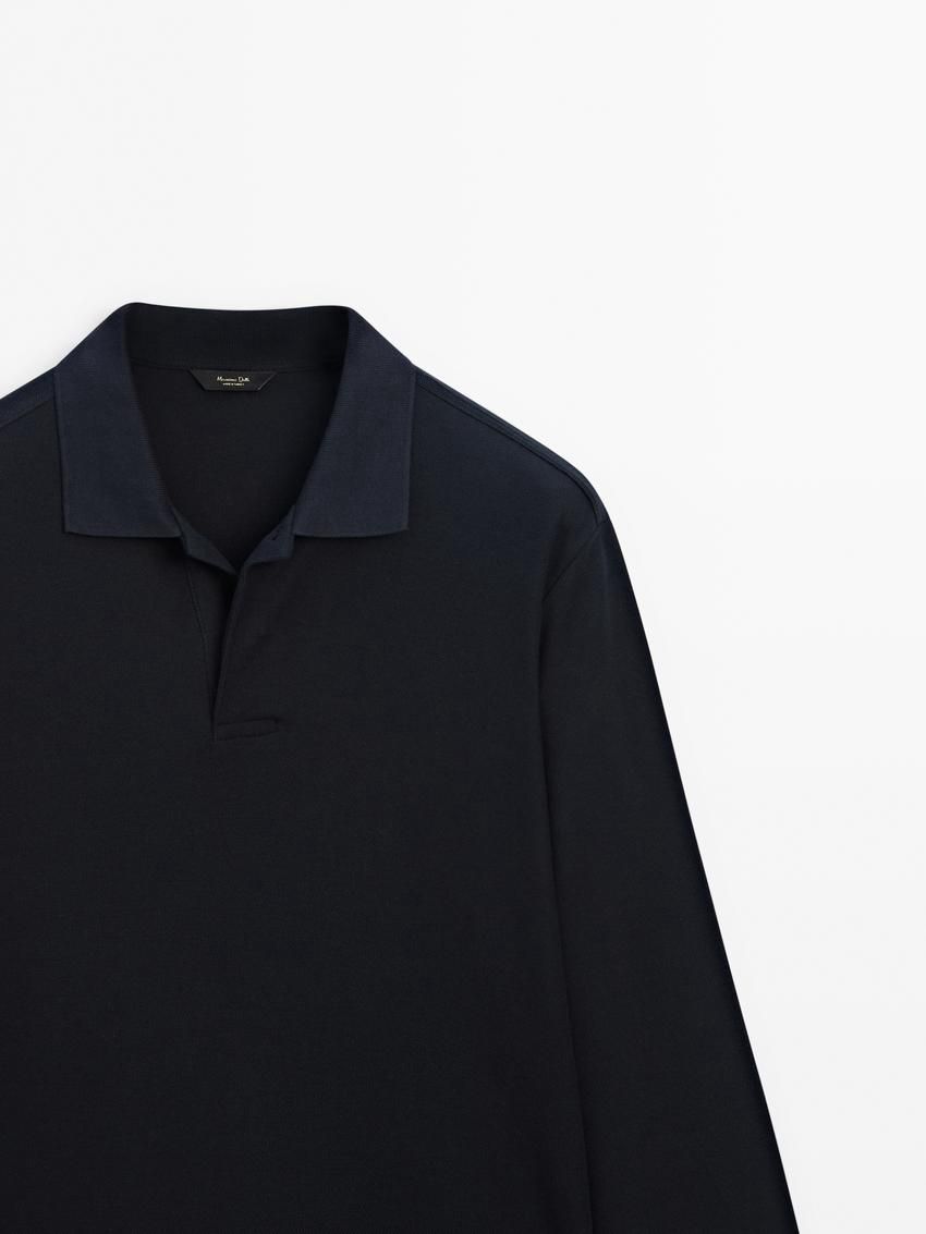 Massimo Dutti Long Sleeve Comfort Men Polo Shirt Navy | US-ZE1580732