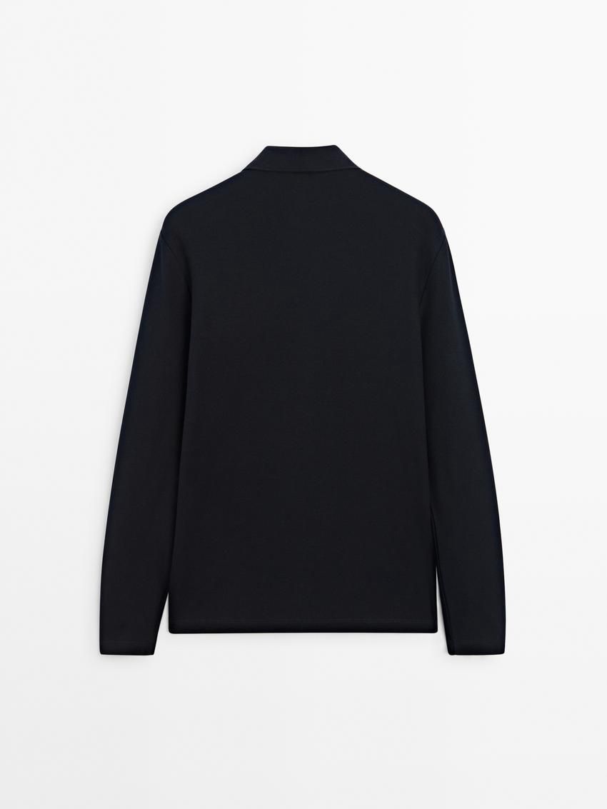 Massimo Dutti Long Sleeve Comfort Men Polo Shirt Navy | US-ZE1580732