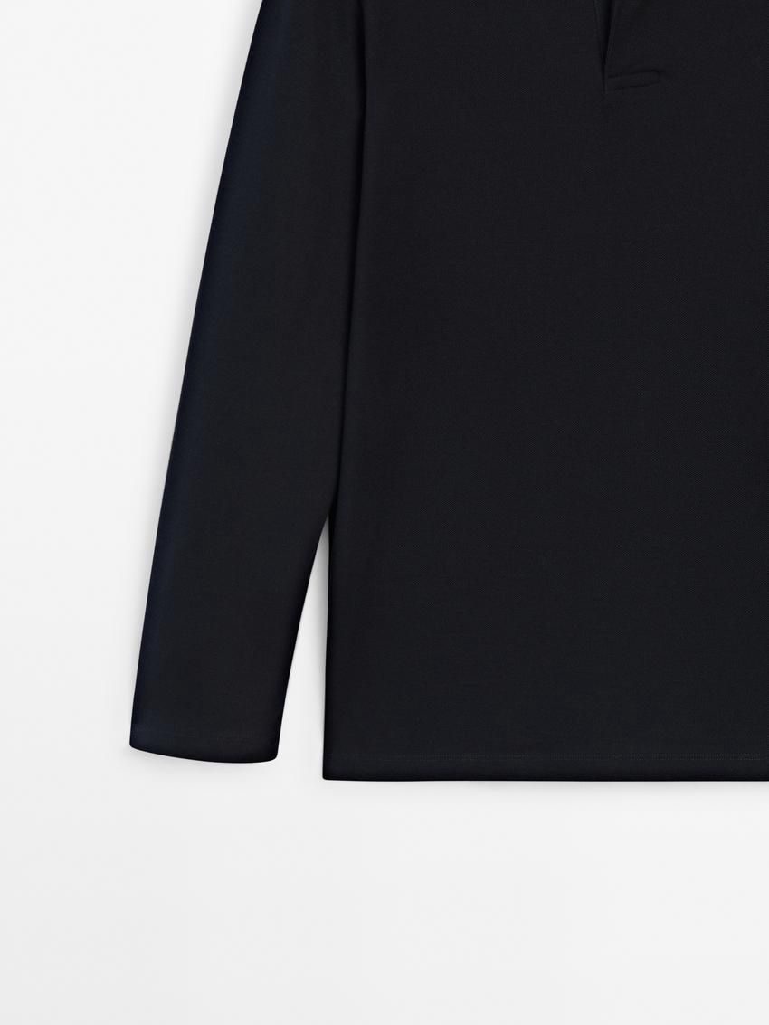 Massimo Dutti Long Sleeve Comfort Men Polo Shirt Navy | US-ZE1580732