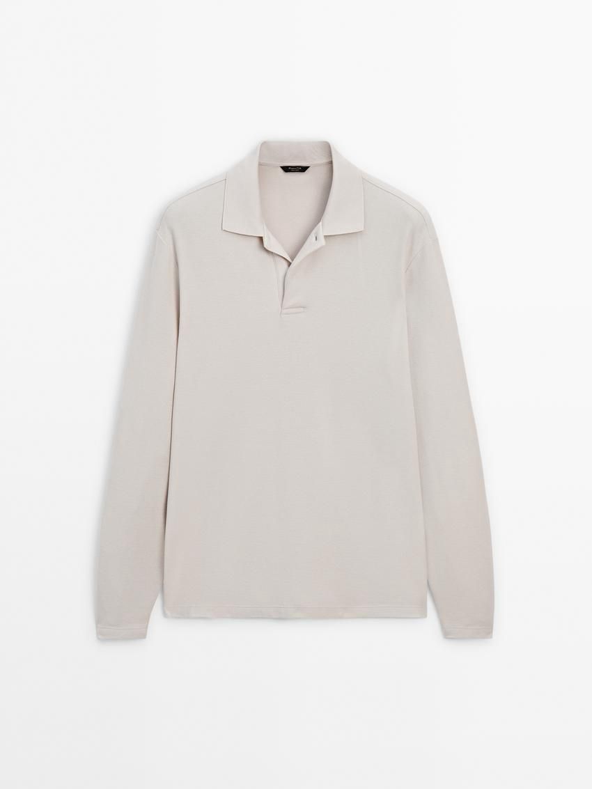 Massimo Dutti Long Sleeve Comfort Men Polo Shirt Beige | US-LG0358642