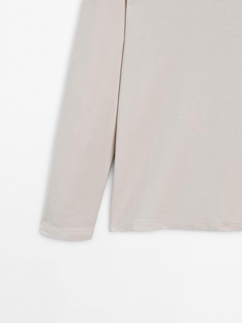 Massimo Dutti Long Sleeve Comfort Men Polo Shirt Beige | US-LG0358642