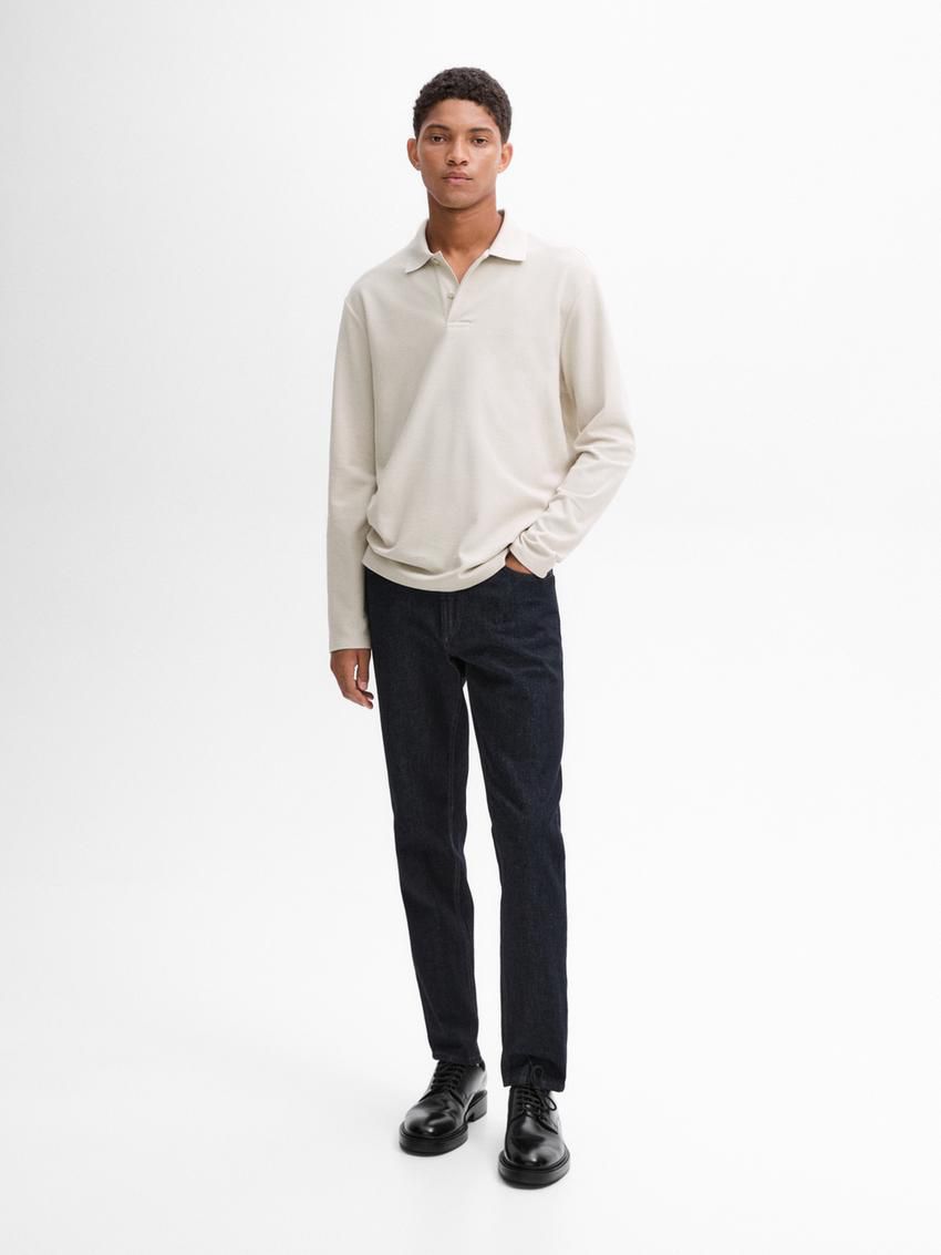 Massimo Dutti Long Sleeve Comfort Men Polo Shirt Beige | US-LG0358642