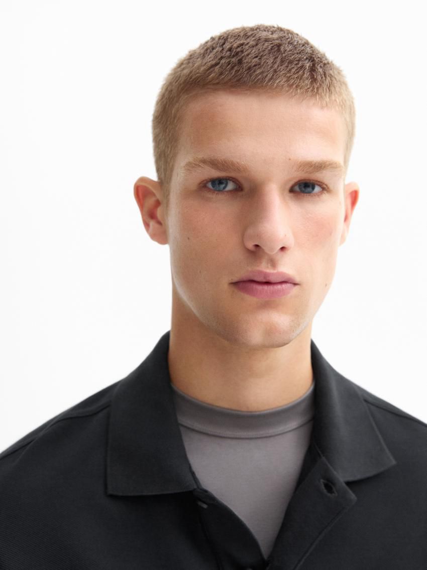 Massimo Dutti Long Sleeve Comfort Men Polo Shirt Black | US-GS0425971