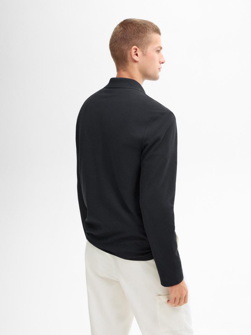 Massimo Dutti Long Sleeve Comfort Men Polo Shirt Black | US-GS0425971