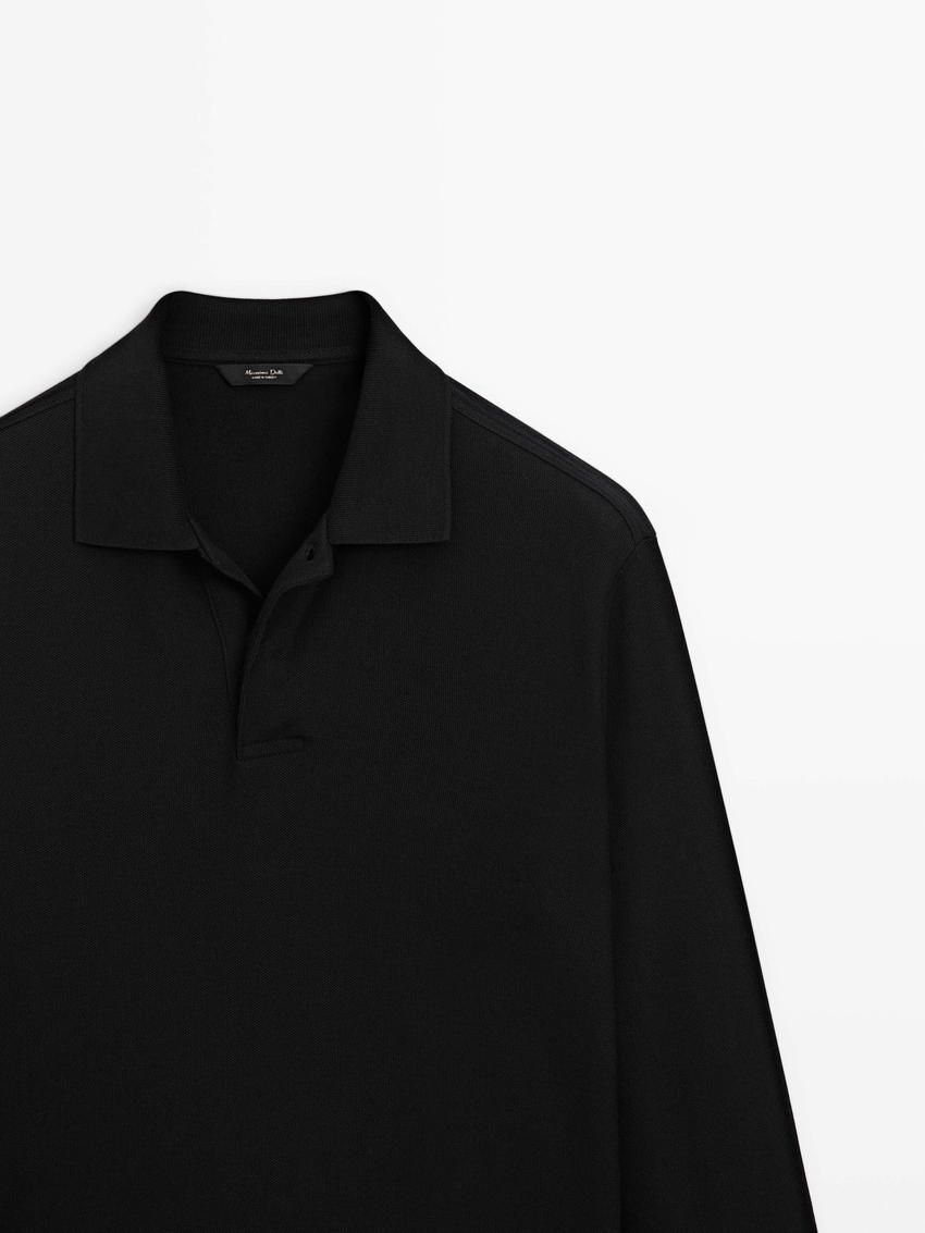 Massimo Dutti Long Sleeve Comfort Men Polo Shirt Black | US-GS0425971