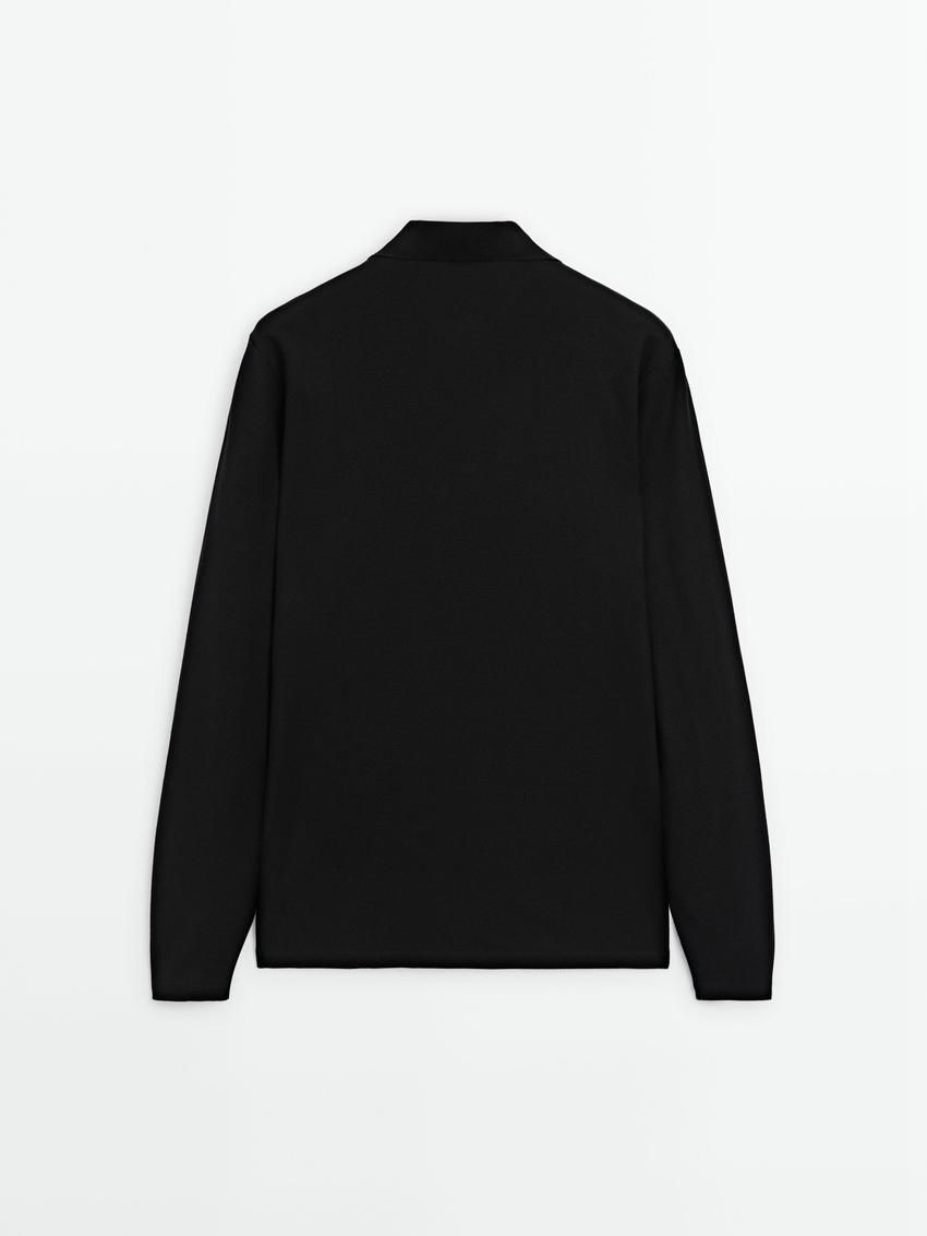 Massimo Dutti Long Sleeve Comfort Men Polo Shirt Black | US-GS0425971