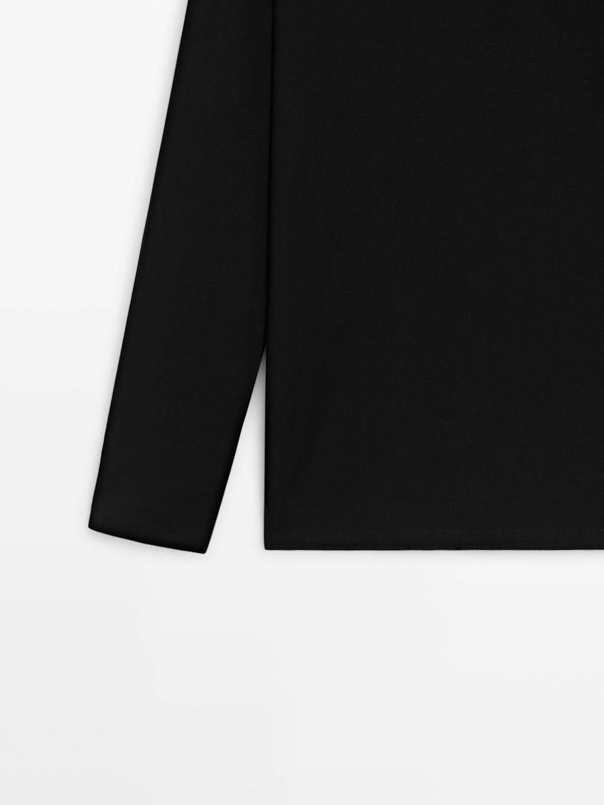 Massimo Dutti Long Sleeve Comfort Men Polo Shirt Black | US-GS0425971