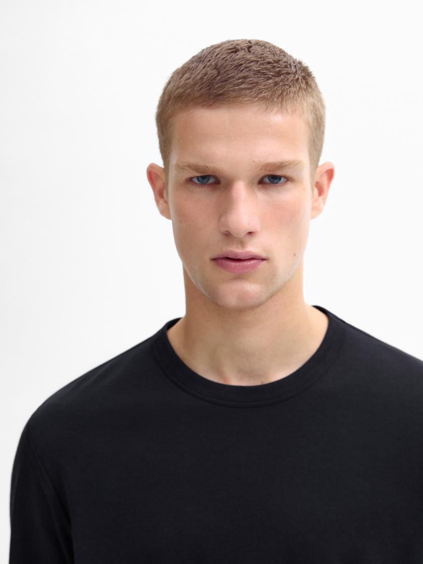 Massimo Dutti Long Sleeve Cotton Blend Men T-Shirt Navy | US-VG9203581