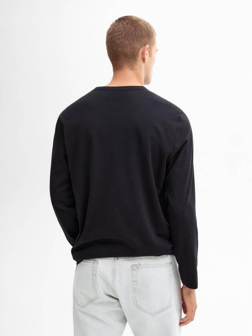 Massimo Dutti Long Sleeve Cotton Blend Men T-Shirt Navy | US-VG9203581