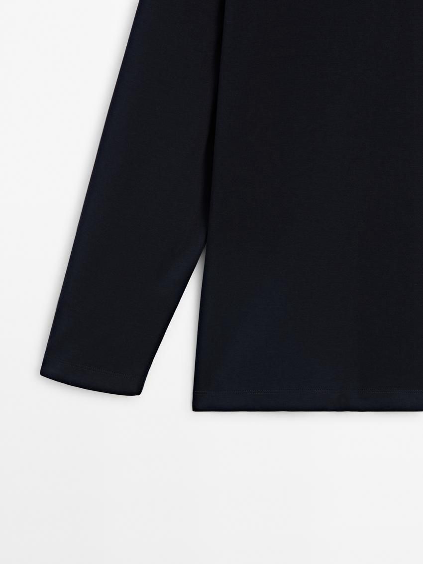 Massimo Dutti Long Sleeve Cotton Blend Men T-Shirt Navy | US-VG9203581