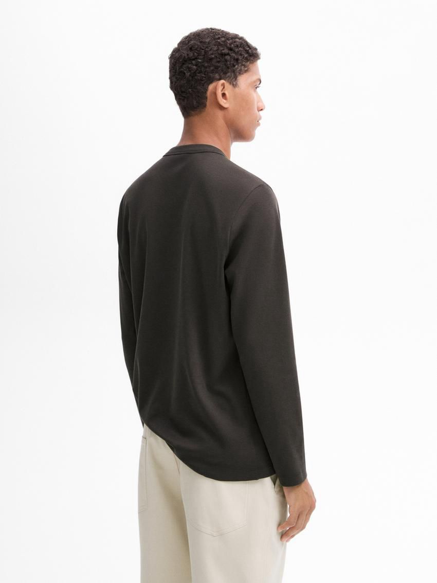 Massimo Dutti Long Sleeve Cotton Blend Men T-Shirt Dark Grey | US-SQ6938501