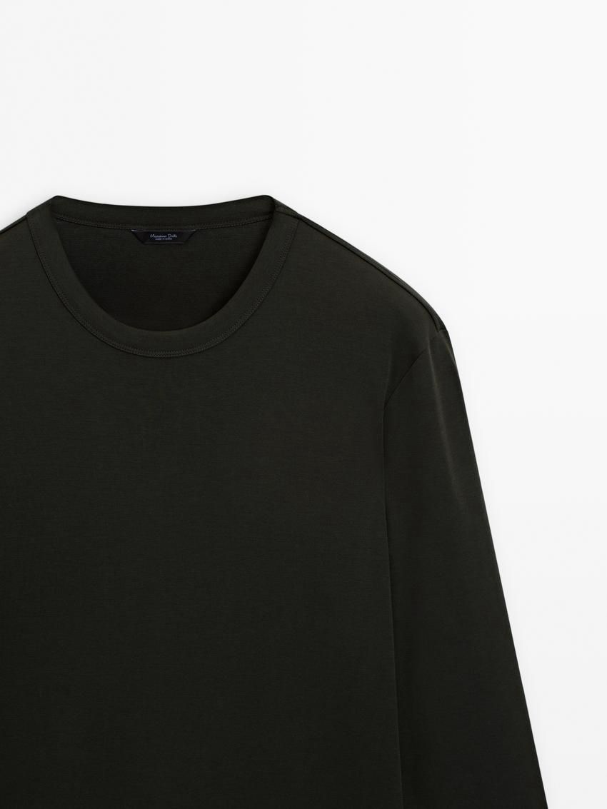 Massimo Dutti Long Sleeve Cotton Blend Men T-Shirt Dark Grey | US-SQ6938501
