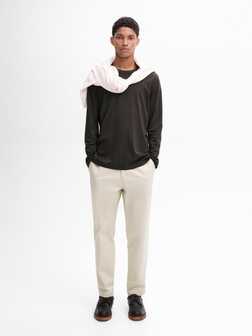 Massimo Dutti Long Sleeve Cotton Blend Men T-Shirt Dark Grey | US-SQ6938501