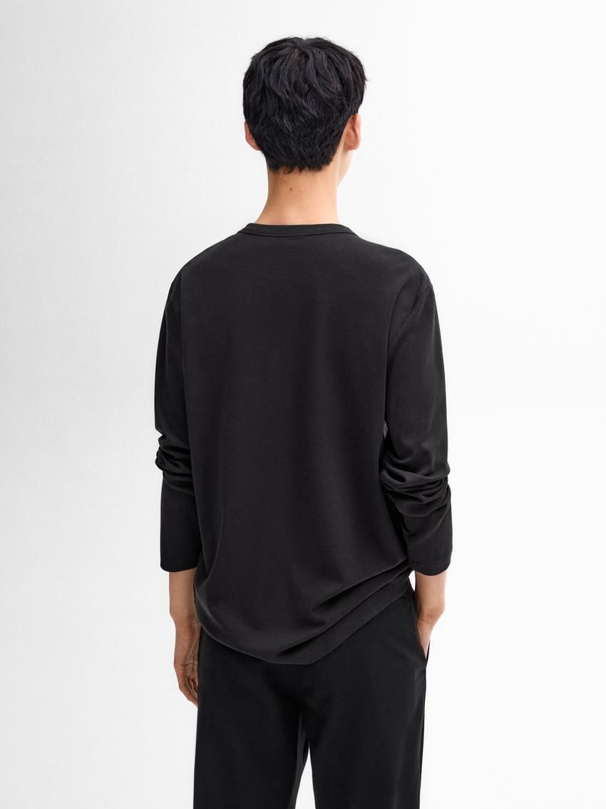Massimo Dutti Long Sleeve Cotton Blend Men T-Shirt Black | US-UI6548903