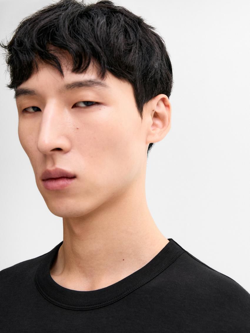 Massimo Dutti Long Sleeve Cotton Blend Men T-Shirt Black | US-UI6548903